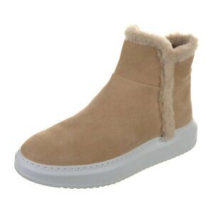 Womens Aquatalia Larisa Sand Suede Shearling Fur Ankle Zip Sneaker Booties 8.5